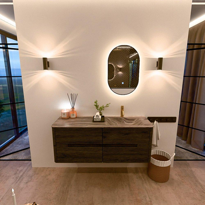 Mondiaz CIRO-DLUX Badkamermeubelset - 130x45x50cm - Solid surface wastafel Sombra - 1 wasbak Rechts - 1 kraangat - 4 lades - Shadow