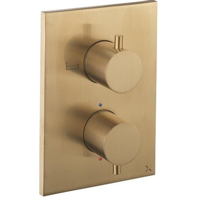 Crosswater MPRO Crossbox - inbouw - thermostatisch badkraan verticaal - 2 uitgangen - geborsteld messing (goud)