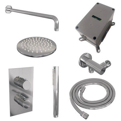 BRAUER Chrome Carving inbouw regendoucheset – Ø20 cm hoofddouche – 40 cm gebogen wandarm – staafhanddouche – met omstel