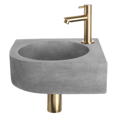 Differnz Cleo Fonteinset 31.5x31.5x10cm 1 kraangat recht mat gouden kraan met sifon en afvoerplug fontein Kwartrond Beton Donker grijs