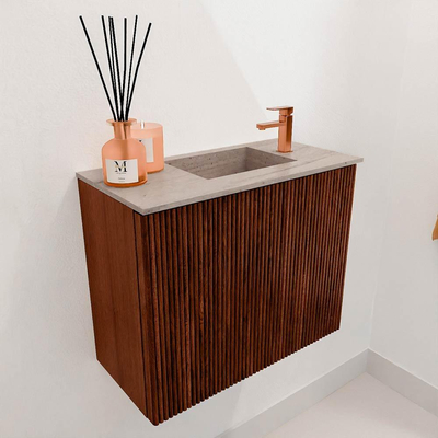 Mondiaz JOYA-DLUX 50cm toiletmeubel - kleur Ruby - Wastafel FAYE positie Rechts 1 kraangat kleur Saba.