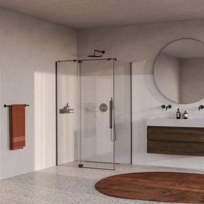 BRAUER Stellar Cabine de douche - 120x90x200cm - porte battante - revêtement verre - réversible - verre clair - PVD gunmetal brossé