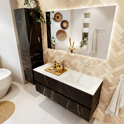 Mondiaz VICA Ensemble de meuble de salle de bain - 120cm - Marquina 4 tiroirs - Lavabo CLOUD - droite - sans trou de robinet - couleur talc - version XL 60cm de haut