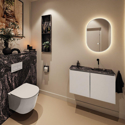 MONDIAZ TURE-DLUX 80cm toiletmeubel Linen. EDEN wastafel Lava positie rechts. Zonder kraangat.