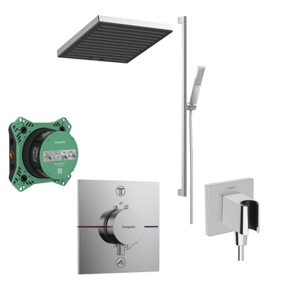 Hansgrohe ShowerSelect Douche pluie - partie encastrable - robinet thermostatique - pommeau - support douchette - barre curseur - flexible - curseur - douchette stick - Chrome