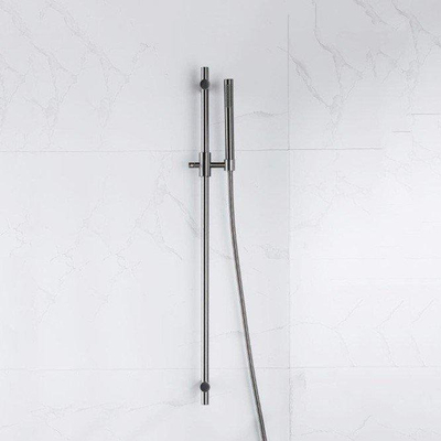 Fortifura Calvi glijstangset - met staafhanddouche - metalen doucheslang - PVD - geborsteld gunmetal (antraciet)