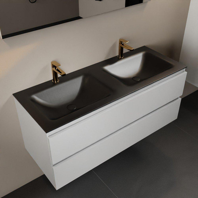 Mondiaz AIVY Ensemble de meuble - 120x45x50cm - 2 trous de robinet - 2 vasques Urban Solid surface - Gauche et droite - 2 tiroirs - avec miroir - MDF Talc