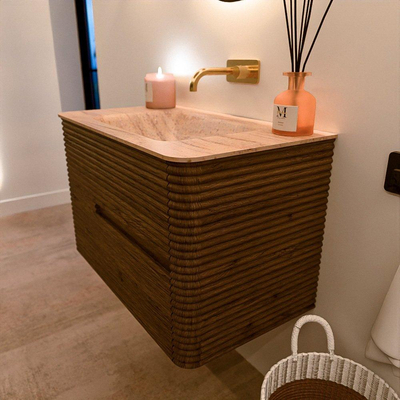 Mondiaz CIRO-DLUX Badkamermeubelset - 80x45x50cm - Solid surface wastafel Saba - 1 wasbak Midden - zonder kraangaten - 2 lades - Dusk