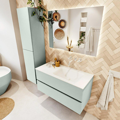 Mondiaz VICA ensemble de meuble de salle de bain - 100cm - meuble sous-vasque greey - 2 tiroirs - lavabo cloud droite - sans trous de robinet - version haute de 60cm - talc