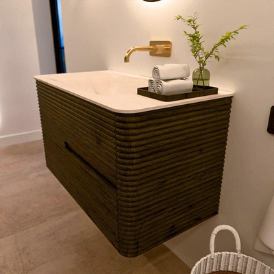 Mondiaz CIRO-DLUX Meuble de salle de bains - 90x45x50cm - Plan-vasque Solid Surface Meli - 1 vasque centrale - sans trous de robinet - 2 tiroirs - Shadow