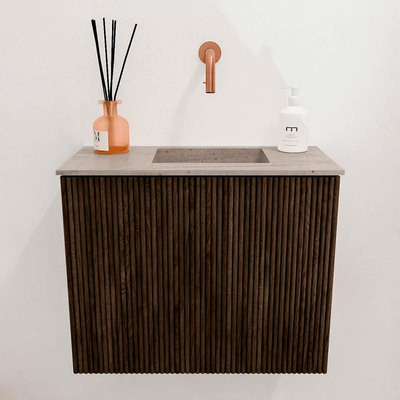 Mondiaz JOYA-DLUX Meuble de toilette 50cm - couleur Walnut - Vasque FAYE position Droite Sans trou de robinet couleur Saba