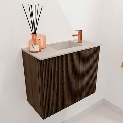Mondiaz JOYA-DLUX Meuble de toilette 50cm - couleur Walnut - Vasque FAYE position Droite 1 trou de robinet couleur Opalo.