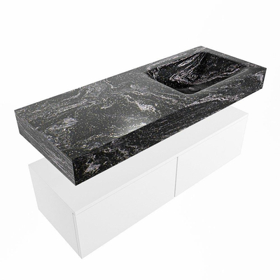 Mondiaz ALAN-DLUX Ensemble de meuble - 120cm - meuble Talc mat - 2 tiroirs - Lavabo Cloud Lava suspendu - vasque droite - 1 trou de robinet