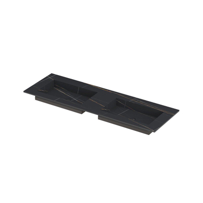 INK Post wastafel - 140x45x1cm - 2 wasbakken - 0 kraangaten - keramiek Lauren black mat