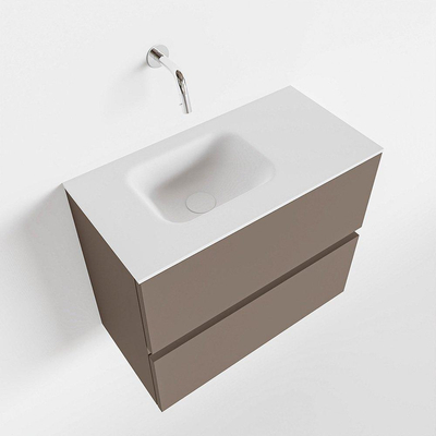 MONDIAZ ADA Toiletmeubel 60x30x50cm met 0 kraangaten 2 lades smoke mat Wastafel Lex links Solid Surface Wit
