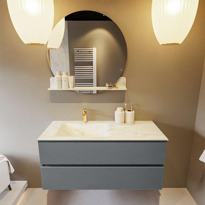 Mondiaz VICA-DLUX ensemble de meuble de salle de bain - 110cm - meuble sous-vasque plata - 2 tiroirs - lavabo encastrée cloud gauche - 1 trou de robinet - version haute de 60cm - opalo