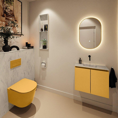 MONDIAZ TURE-DLUX meuble WC 60 cm Ocher. EDEN vasque Opalo position milieu. Sans trou de robinet.