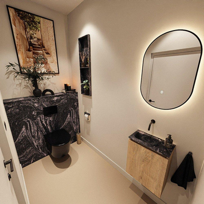MONDIAZ TURE-DLUX 40cm toiletmeubel Washed Oak. EDEN wastafel Lava positie links. Zonder kraangat.