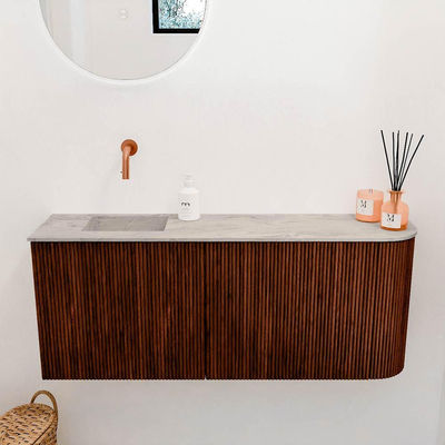 Mondiaz JOYA-DLUX Meuble de toilette 101,6cm - arrondi à droite couleur Ruby - Vasque FAYE position Gauche Sans trou de robinet couleur Glace