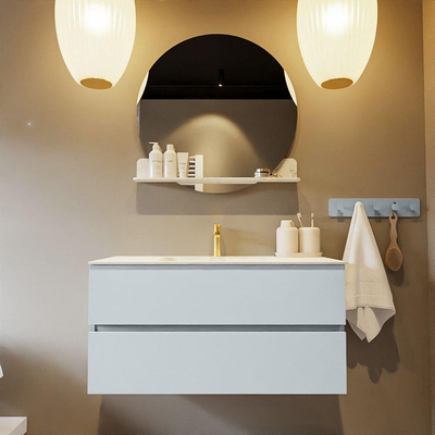 Mondiaz VICA-DLUX Ensemble de meuble de salle de bain - 100cm - meuble sous-vasque argile - 2 tiroirs - lavabo encastré nuage milieu - 1 trou de robinet - version haute 60cm - opalo