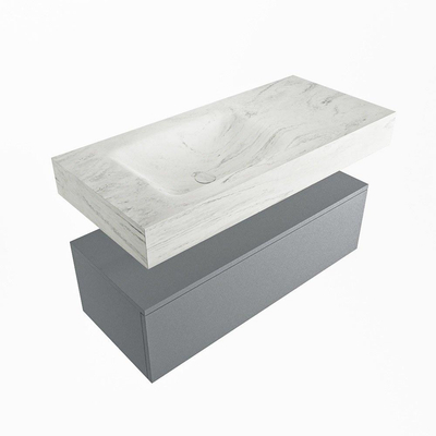 Mondiaz ALAN-DLUX Ensemble de meuble - 100cm - meuble Plata mat - 1 tiroir - Lavabo Cloud Opalo suspendu - vasque Gauche - 0 trous de robinet