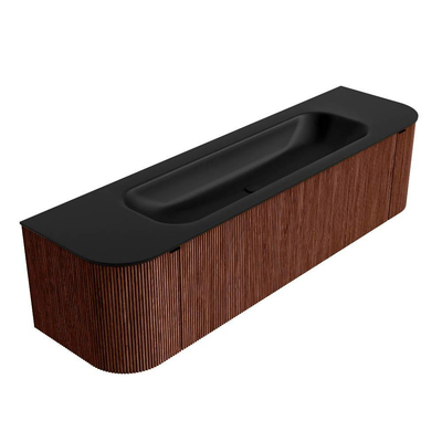 Mondiaz KURVE Ensemble de meuble salle de bain - 170x46x40cm - 1 tiroir - 2 portes - lavabo en solid surface - milieu - sans trou de robinet - Ruby