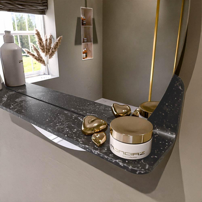 Mondiaz SPOT miroir – Ø 60 cm – avec tablette – Lava (marbre noir)