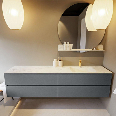 Mondiaz VICA-DLUX ensemble de meuble de salle de bain - 200cm - meuble sous-vasque plata - 4 tiroirs - lavabo encastré cloud droite - 1 trou de robinet - version haute de 60cm - opalo