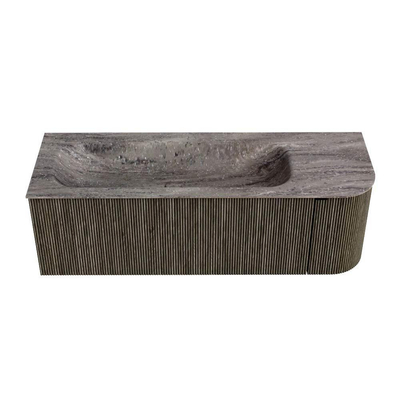MONDIAZ KURVE-DLUX 135cm badmeubel ronding Rechts kleur Shadow met 1 lade en 1 deur. Wastafel BIG MEDIUM Links 1 kraangat Oza.