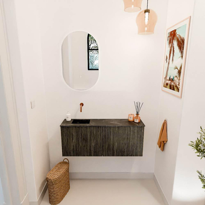 Mondiaz JOYA-DLUX 100cm toiletmeubel - kleur Shadow - Wastafel FAYE positie Links Zonder kraangat kleur Lava.