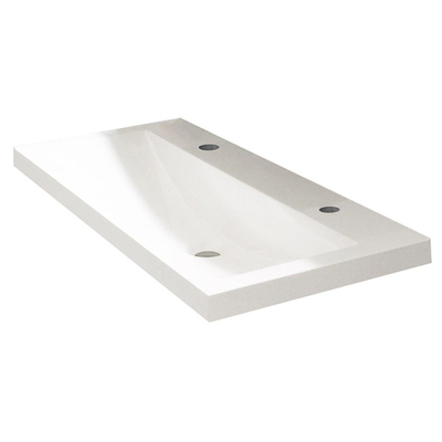 Wiesbaden Flag lavabo simple avec 2 trous de robinet 100x36x4 cm en marbre synthétique brillant blanc