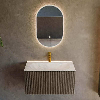 Mondiaz KURVE-DLUX Ensemble meuble de salle de bain - 80x46x40cm - 1 tiroir - lavabo solid surface - central - 1 trou de robinet - Shadow
