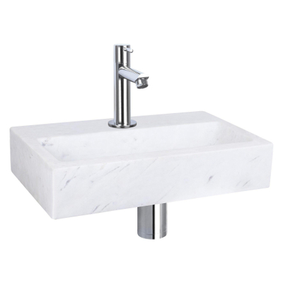 Differnz Flat fonteinset – 38x24x8 cm – marmer wit – rechte chromen kraan