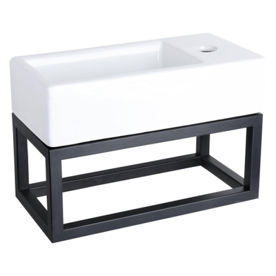 Differnz Ravo Lavabo compact - 38.5x18.5x9.5cm - 1 trou de robinet à droite - céramique blanc