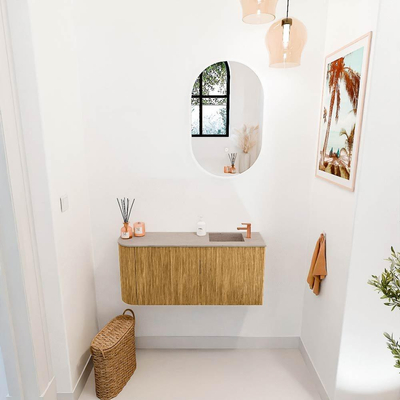 Mondiaz JOYA-DLUX 91.6cm toiletmeubel - ronding links kleur Oak - Wastafel FAYE positie Rechts 1 kraangat kleur Saba.