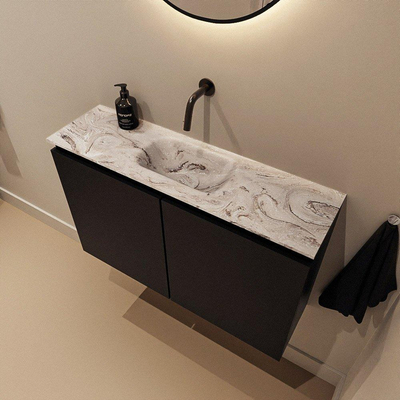 MONDIAZ TURE-DLUX Meuble toilette - 80cm - Urban - EDEN - vasque Glace - position centrale - sans trou de robinet