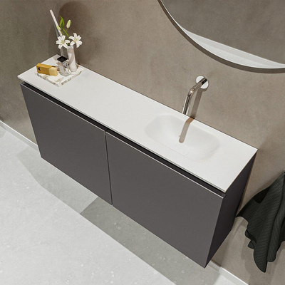 MONDIAZ TURE Toiletmeubel 100x23x50cm met 0 kraangaten 2 deuren dark grey mat Wastafel Eden rechts Solid Surface Wit