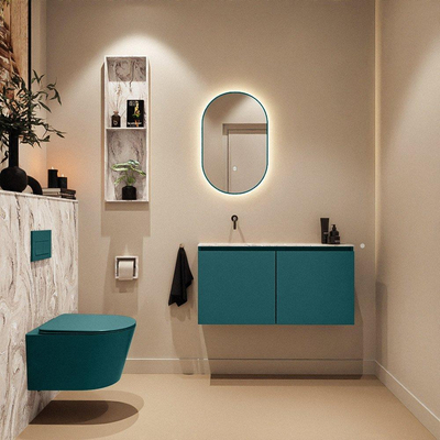 MONDIAZ TURE-DLUX Meuble toilette - 100cm - Smag - EDEN - vasque Glace - position gauche - sans trou de robinet