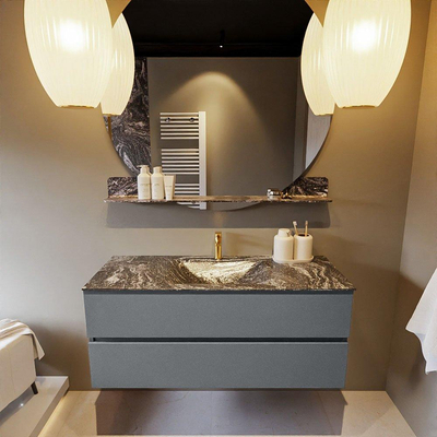 Mondiaz VICA-DLUX Ensemble de meuble de salle de bain - 120cm - meuble sous-vasque plata - 2 tiroirs - lavabo encastrée cloud milieu - 1 trou de robinet - version haute de 60cm - lave