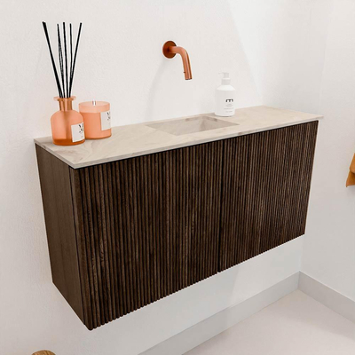 Mondiaz JOYA-DLUX 80cm toiletmeubel - kleur Walnut - Wastafel FAYE positie Midden Zonder kraangat kleur Frappe.
