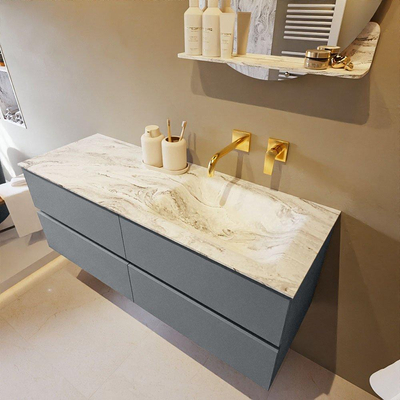 Mondiaz VICA-DLUX ensemble de meuble de salle de bain - 130cm - meuble sous-vasque plata - 4 tiroirs - lavabo encastrée cloud droite - sans trous de robinet - version haute de 60cm - glace