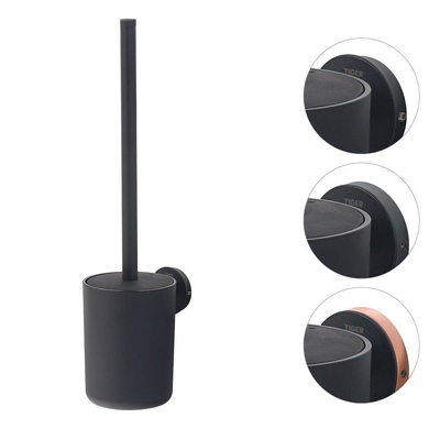 Tiger Urban Ensemble d’accessoires de toilettes Brosse de toilette avec support Porte-rouleau de papier toilette avec clapet Patère Noir