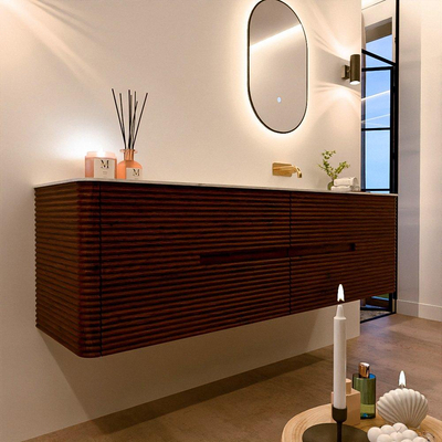 Mondiaz CIRO-DLUX Ensemble de meubles de salle de bains - 170x45x50cm - Vasque solid surface Opalo - 1 bassin à droite - sans trous de robinet - 4 tiroirs - Ruby