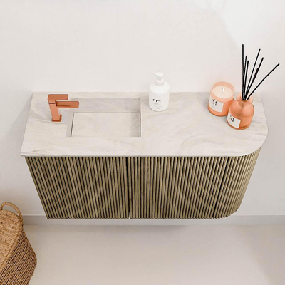 Mondiaz JOYA-DLUX 71.6cm toiletmeubel - ronding rechts kleur Dusk - Wastafel FAYE positie Links 1 kraangat kleur Ostra.