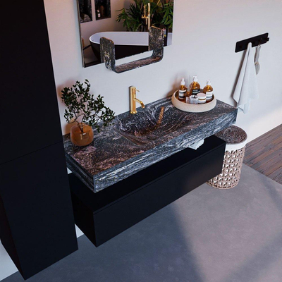 Mondiaz ALAN-DLUX Ensemble de meuble - 120cm - meuble Urban mat - 1 tiroir - Lavabo Cloud Lava suspendu - vasque Centre - 1 trou de robinet