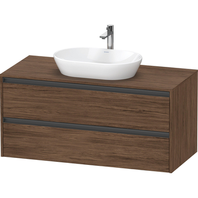 Duravit Ketho.2 Wastafelonderbouwkast - inclusief consoleplaat - met 2 laden - 120x55x56.8cm - met handgrepen antraciet - donker noten mat