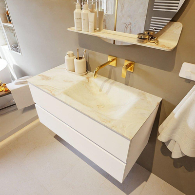 Mondiaz VICA-DLUX ensemble de meuble de salle de bain - 100cm - meuble sous lavabo talc - 2 tiroirs - lavabo encastré cloud droite - sans trous de robinet - version haute de 60cm - frape