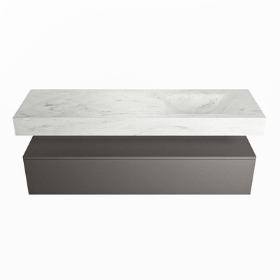 MONDIAZ ALAN - DLUX Badkamermeubelset - 150cm - onderkast - Dark grey - 1 lade - vrijhangende wastafel - wasbak rechts - 0 kraangaten - Opalo