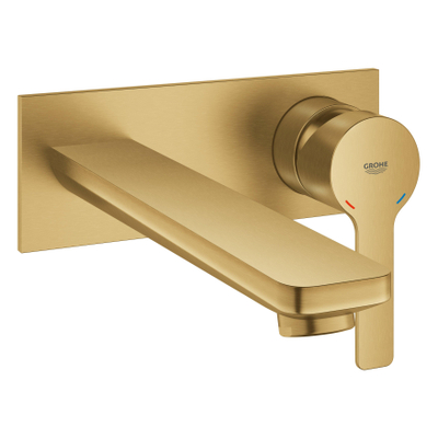 GROHE Lineare New wastafelkraan - l-size - wand - 2-gats - geborsteld cool sunrise (goud)