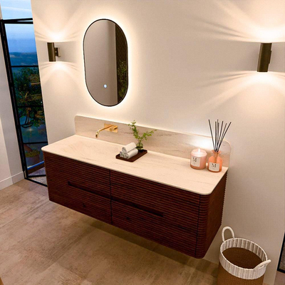 Mondiaz CIRO-DLUX Badkamermeubelset - 150x45x50cm - Solid surface wastafel Meli - 1 wasbak Links - zonder kraangaten - 4 lades - Ruby